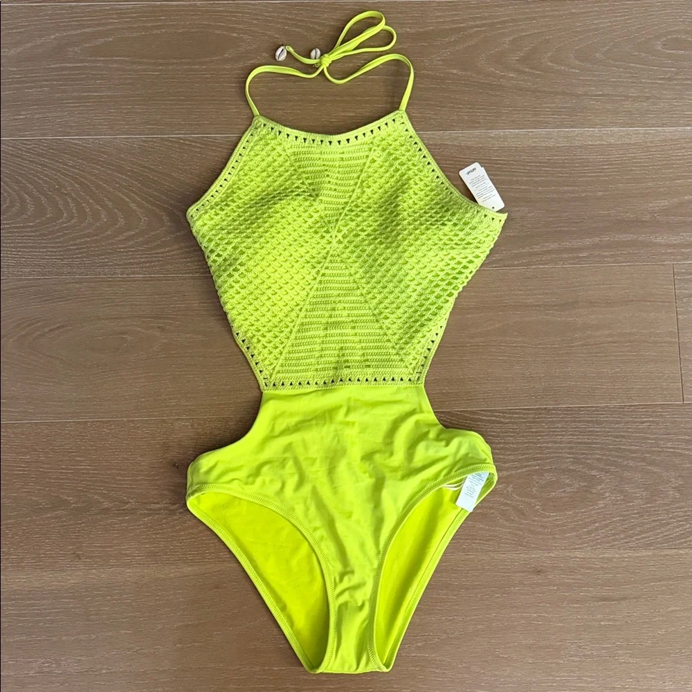 NWT Aerie Crochet Halter Cheeky Cutout One Piece | L